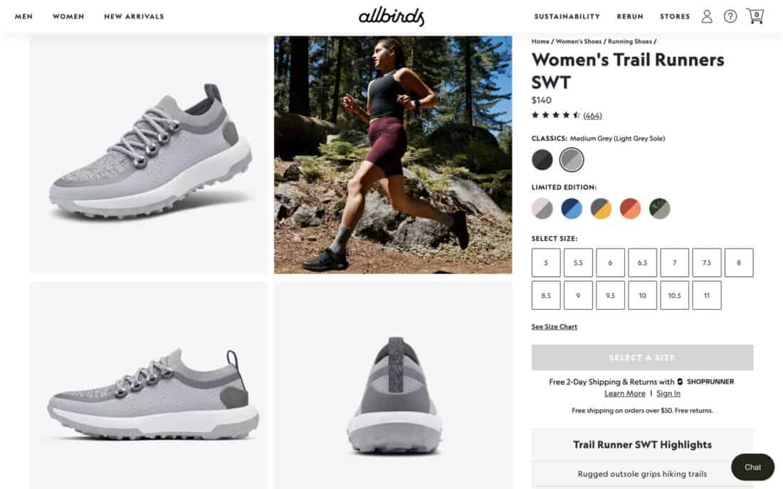 Allbirds Trail Runners on the Allbirds website