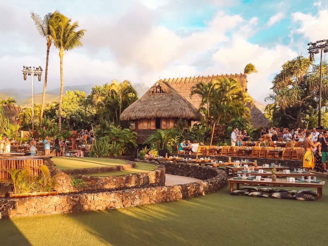 People settling in for the Lahaina Luau festivities, Maui, Hawaii, USA