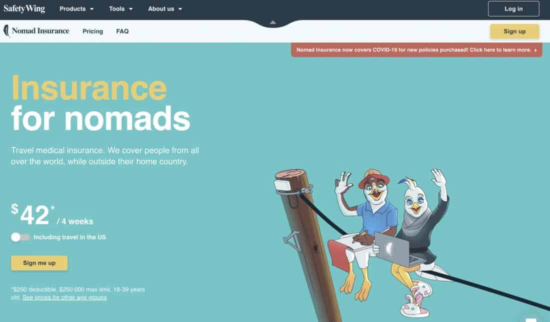 SafetyWing travel insurance home page