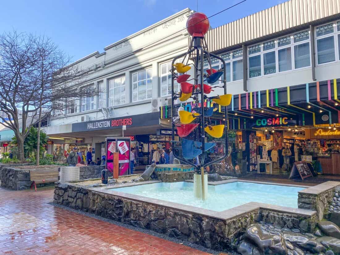 The iconic bucket fountain on Cuba Street in Wellington, New Zealand