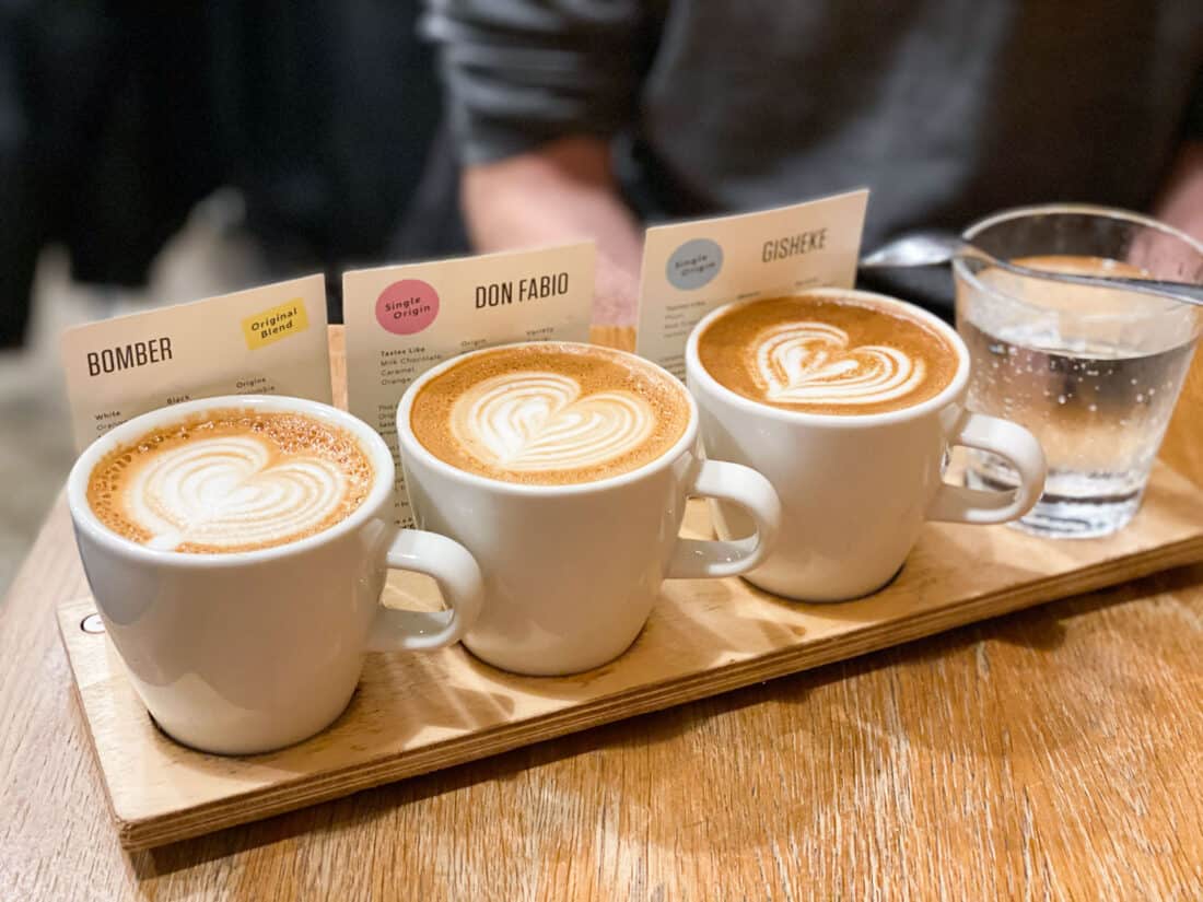 Coffee tasting flight at The Hangar in Wellington NZ