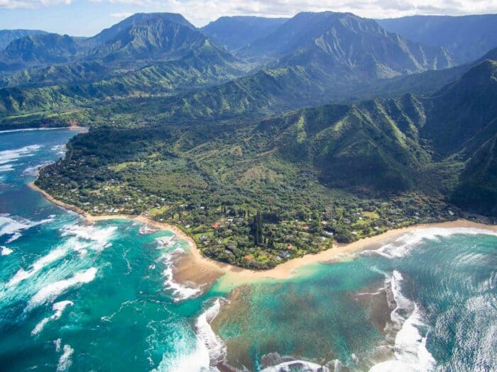 Tunnels Beach from above, one of the best beaches in Kauai, Hawaii