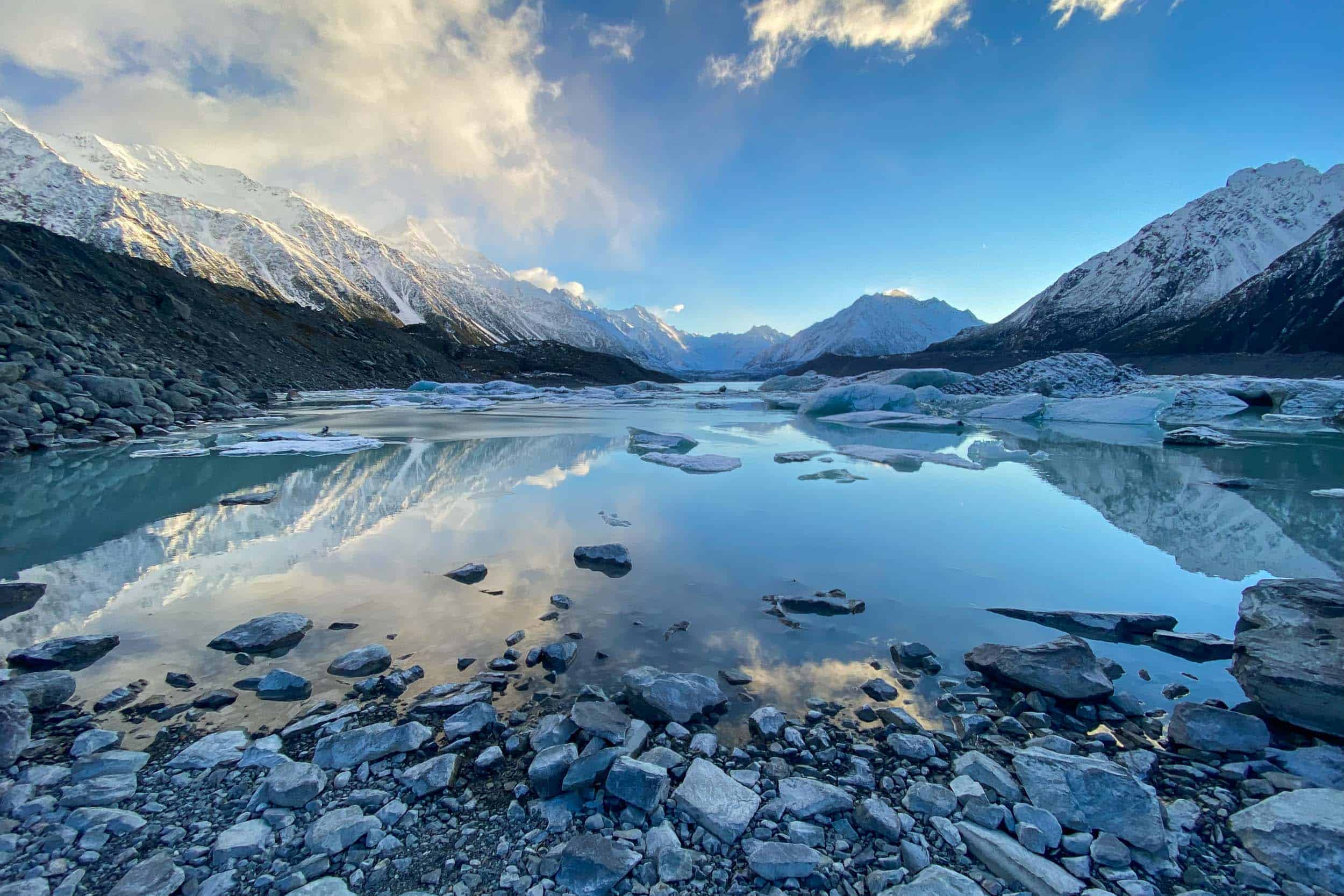 Mt Cook and Tasman Glacier in winter are two of the most beautiful places in New Zealand