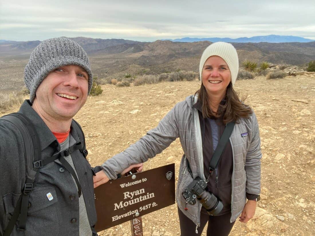 Simon and Erin at Ryan Mountain summit, one of the best hikes in Joshua Tree 