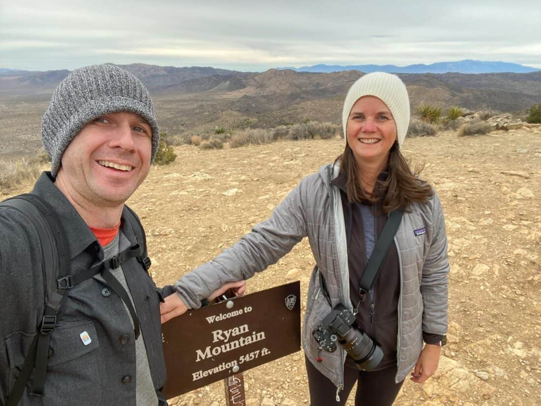Simon and Erin at Ryan Mountain summit, one of the best hikes in Joshua Tree