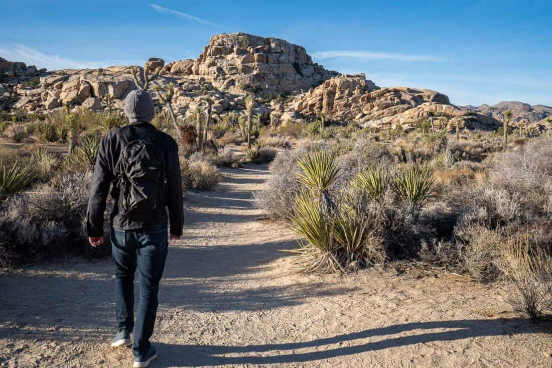 Hiking in Joshua Tree National Park on the Barker Dam trail
