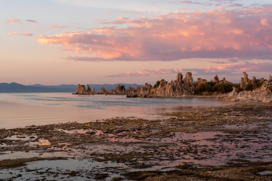 Mono Lake Sunset with pink clouds 