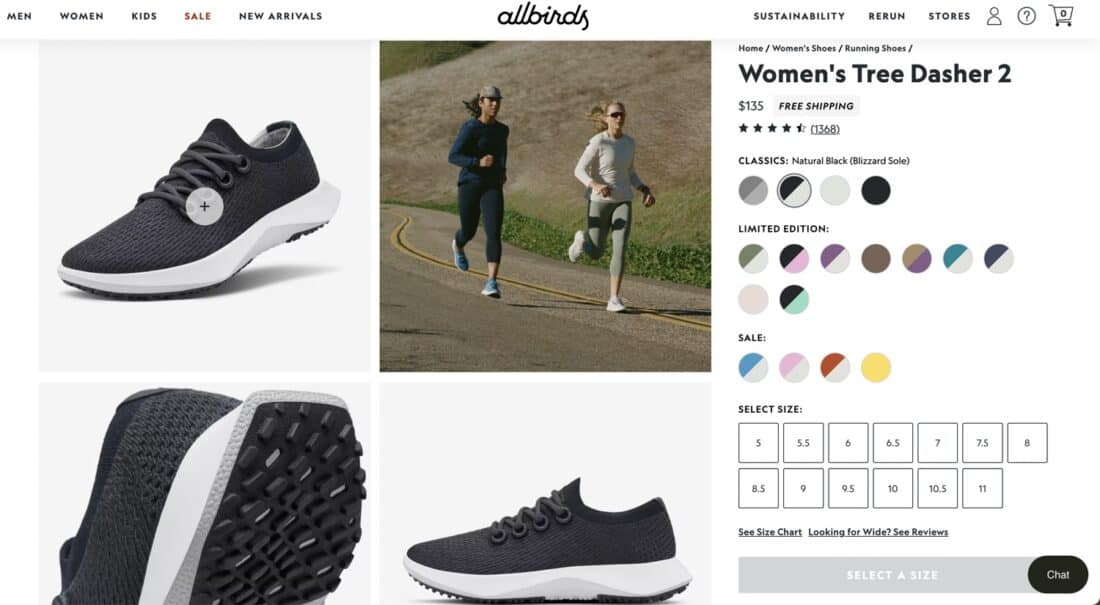 Allbirds Tree Dasher 2 on Allbirds website