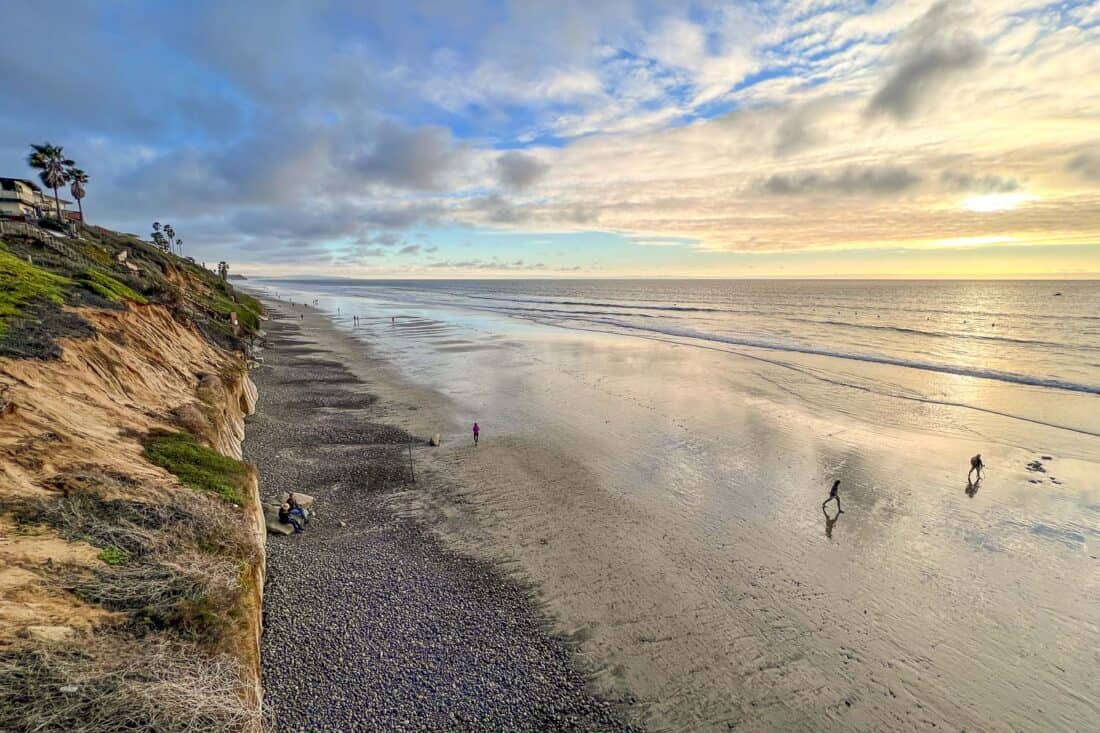 Grandview Beach at sunset, one of the best beaches in Encinitas California, USA