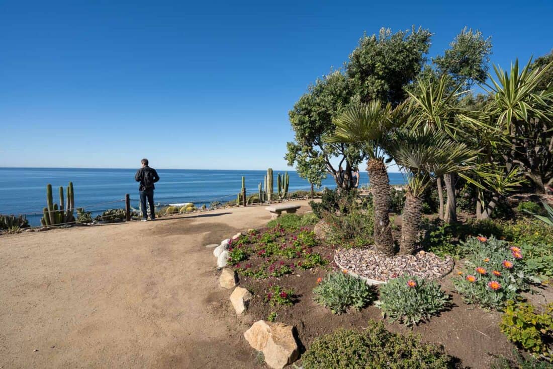 Meditation garden overlooking the ocean at the Self-Realization Fellowship Encinitas Temple, USA