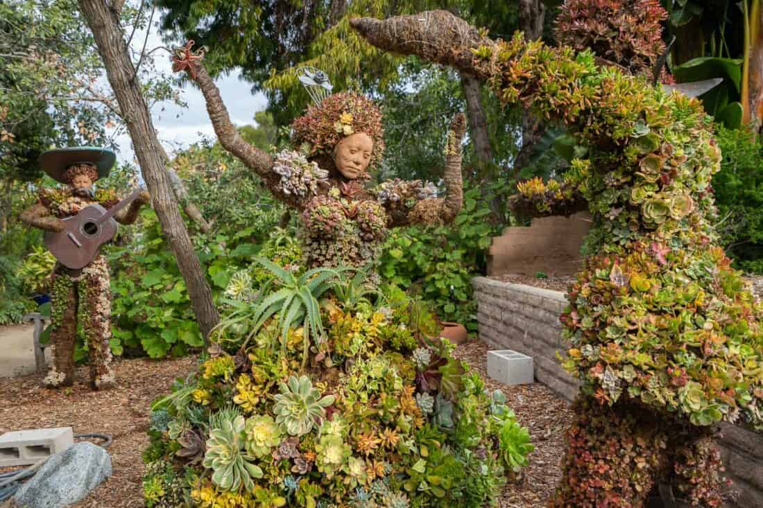 Topiary mariachis from succulents in the San Diego Botanic Garden in Encinitas, California