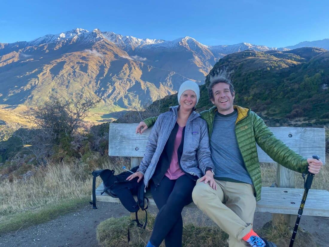 Us hiking Rocky Mountain Trail in Wanaka in winter