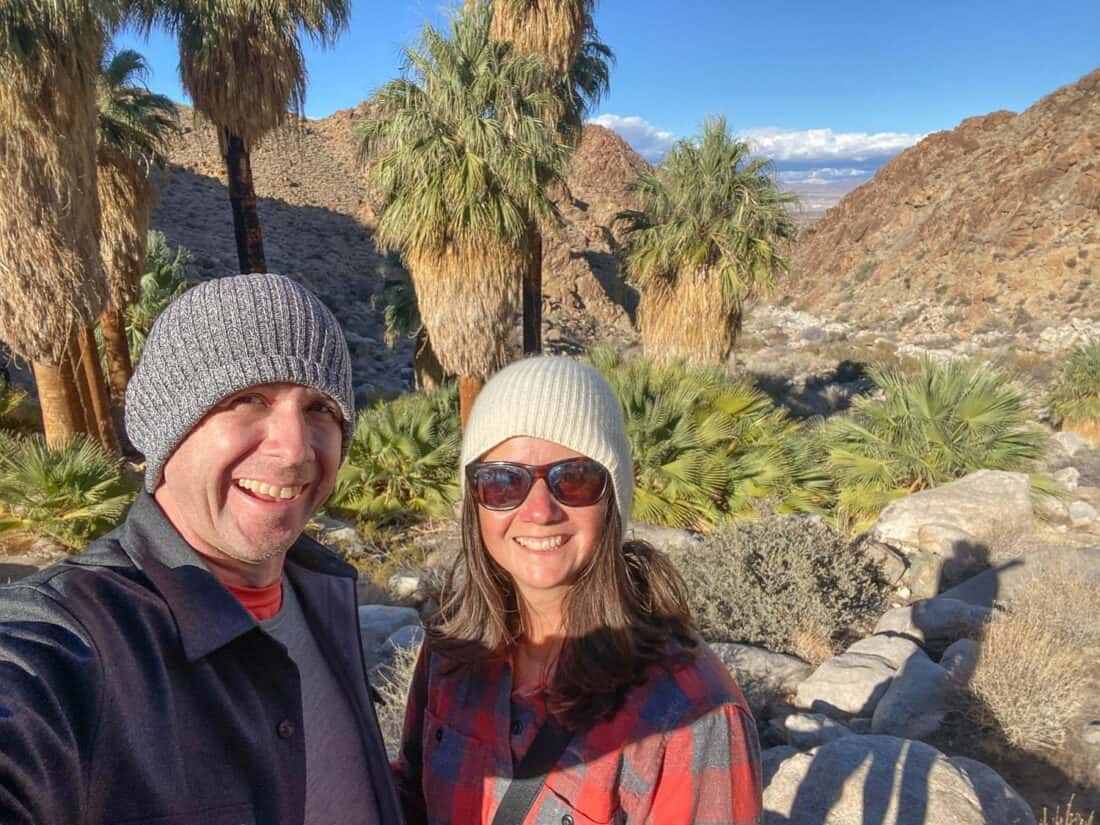 Us hiking the 49 Palms Oasis trail in Joshua Tree