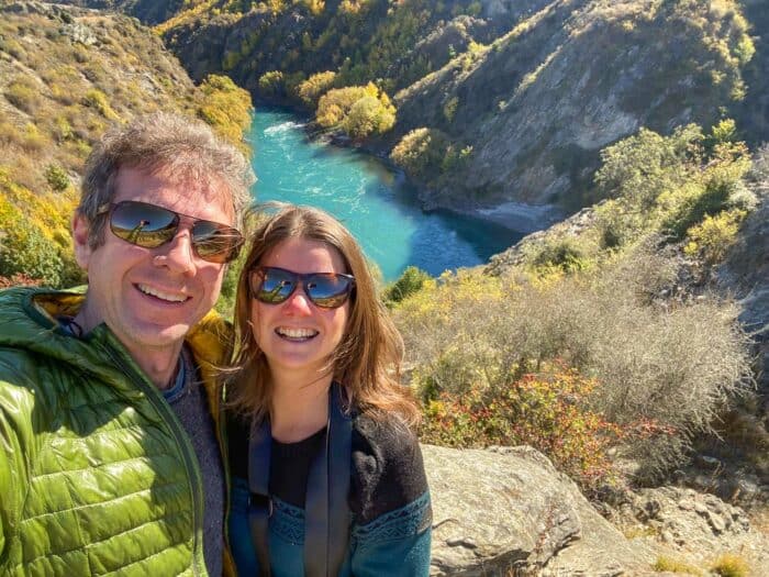 Simon and Erin at Kawarau Gorge on a Gibbston Valley bike trip in autumn