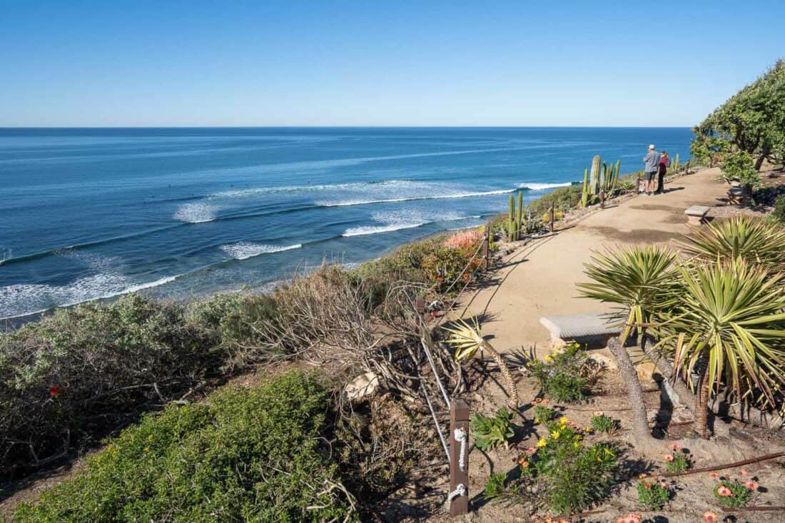 Ocean view at the Meditation Gardens at the Self-Realization Fellowship Encinitas Temple in San Diego, California, USA