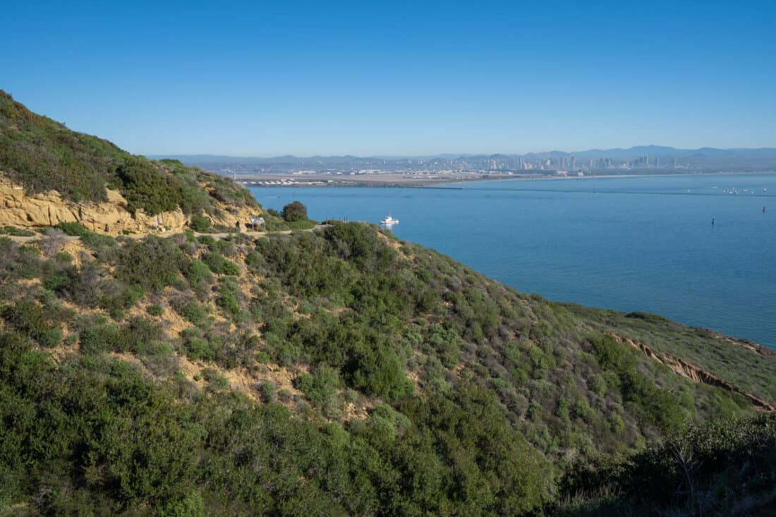 View of San Diego from the Bayside Trail at Cabrillo National Monument, California, USA