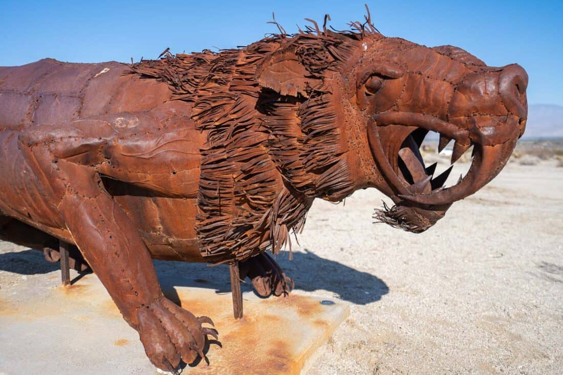 Gracile Sabertooth Cat metal sculpture in Borrego Springs, California, USA