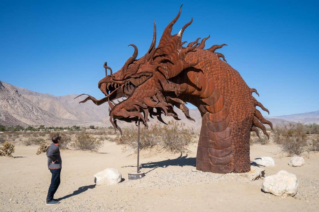 The dragon head of the Borrego Springs serpent sculpture, California, USA