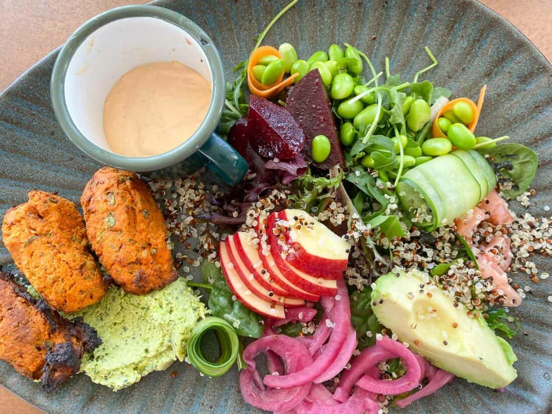 Sweet potato falafel bowl at Perch on the Pieer in Worthing, West Sussex