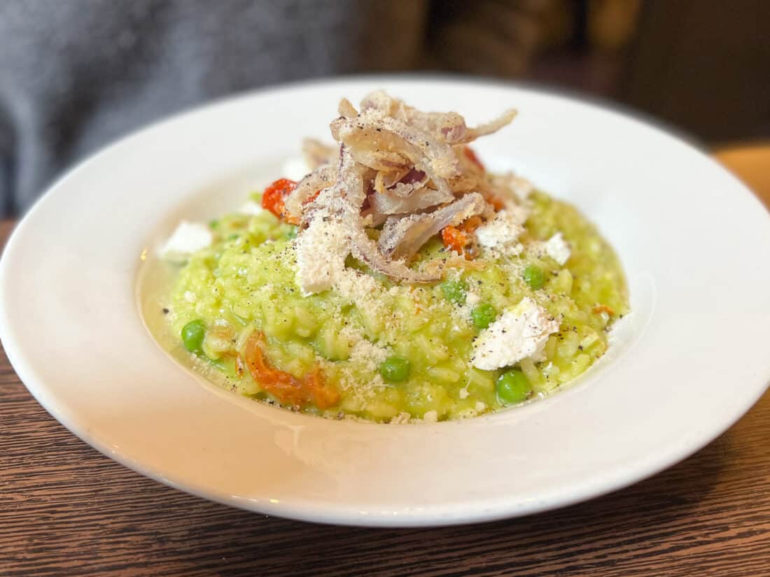 Pea risotto at Giuseppes Italian restaurant in Worthing, West Sussex