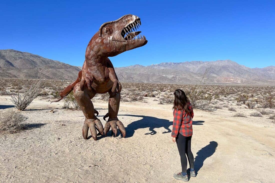 T-rex dinosaur metal sculpture in Borrego Springs