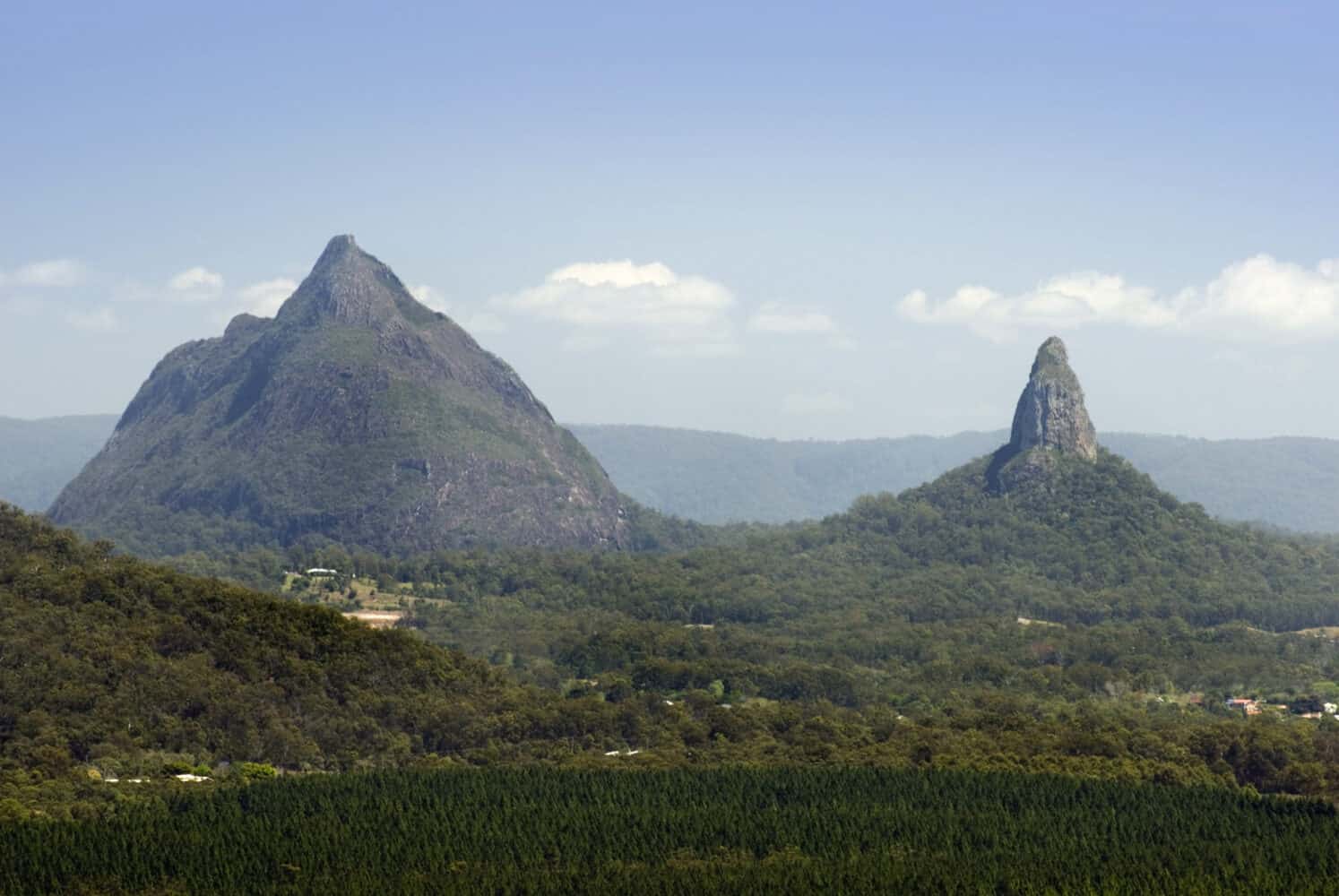 Craggy Glasshouse Mountains in Queensland, Australia