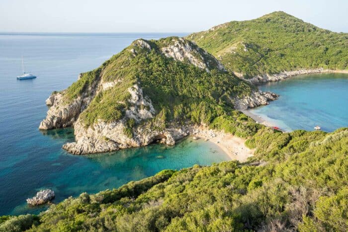 The viewpoint overlooking the twin bays of Porto Timoni Corfu