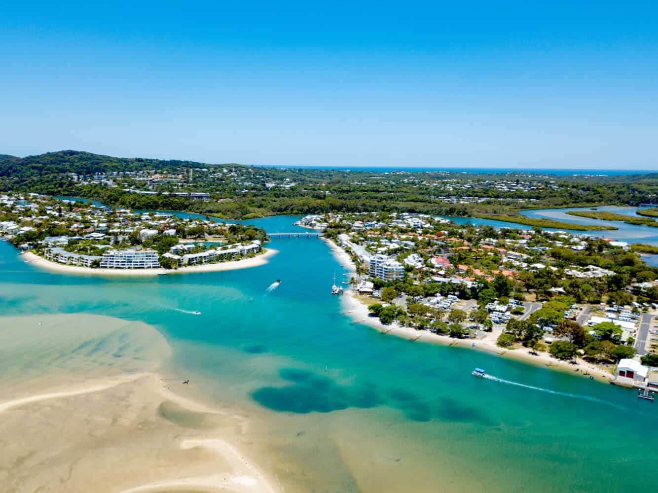 Vibrant aerial view of Noosa and Noosa river, Queensland, Australia