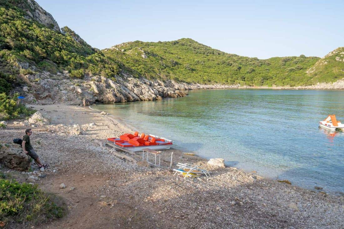 Porto Timoni beach in shade early in the morning