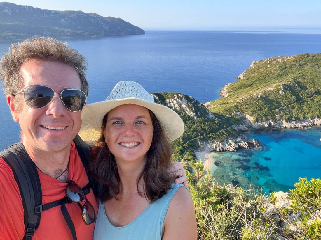 Simon and Erin at the upper viewpoint of Porto Timoni Corfu