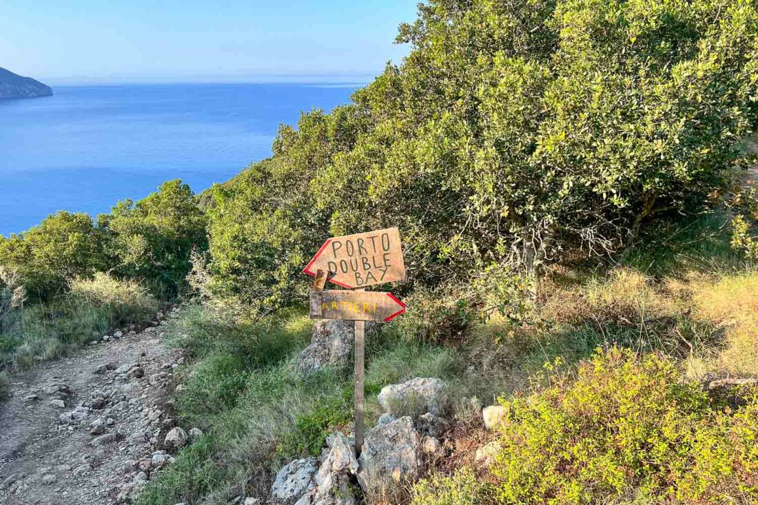 Sign for Porto Timoni viewpoint in Corfu