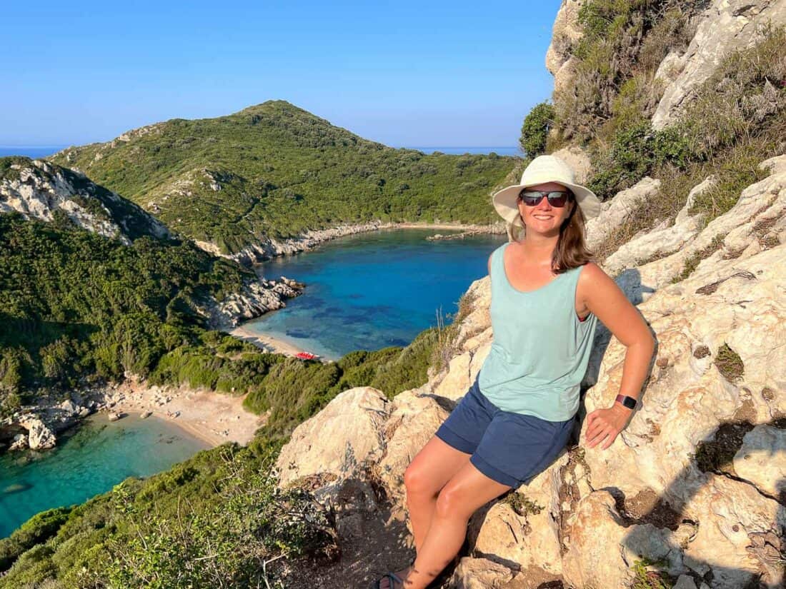 Erin at the lower Porto Timoni viewpoint