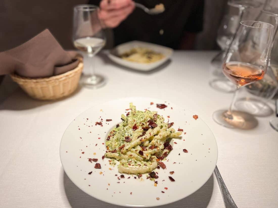 Fusilli with a basil and ricotta pesto at Dimitria Il Ristorante in Matera