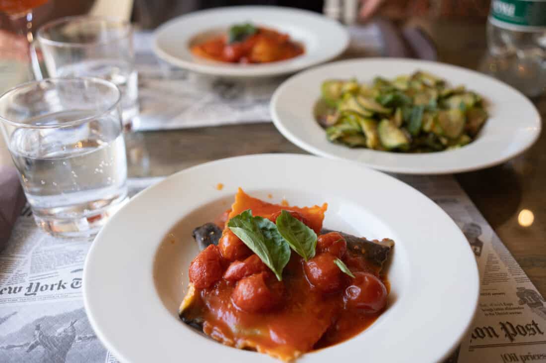 Stuffed pasta with tomato and basil sauce, Kapunto, Matera, Italy