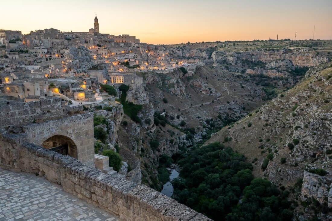 View of Matera sassi from Hotel Il Belvedere