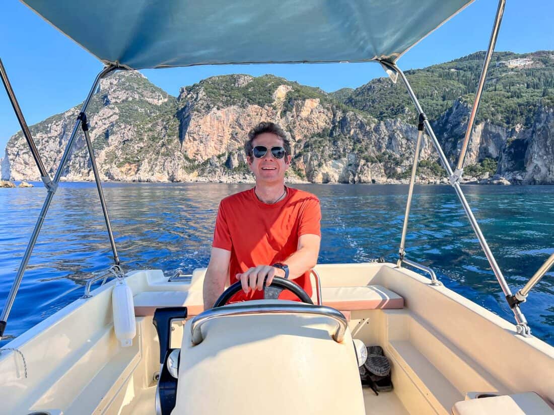 Simon on our Paleokastritsa Boat rental, Corfu