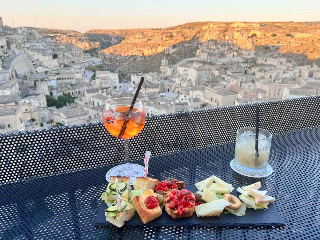 Vegetarian aperitvo plate, Terrazza Cavaliere, Matera, Italy