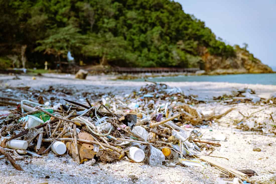 Plastic waste on beach, Thailand