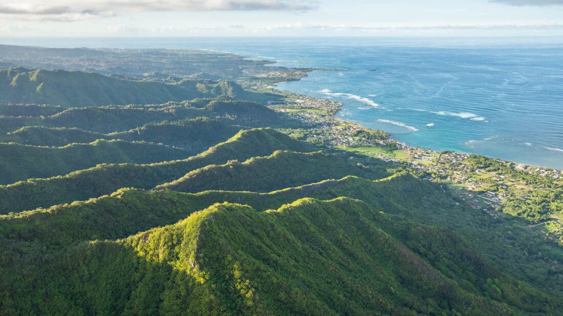 Northeast coast of Oahu with Koʻolau mountain range from above