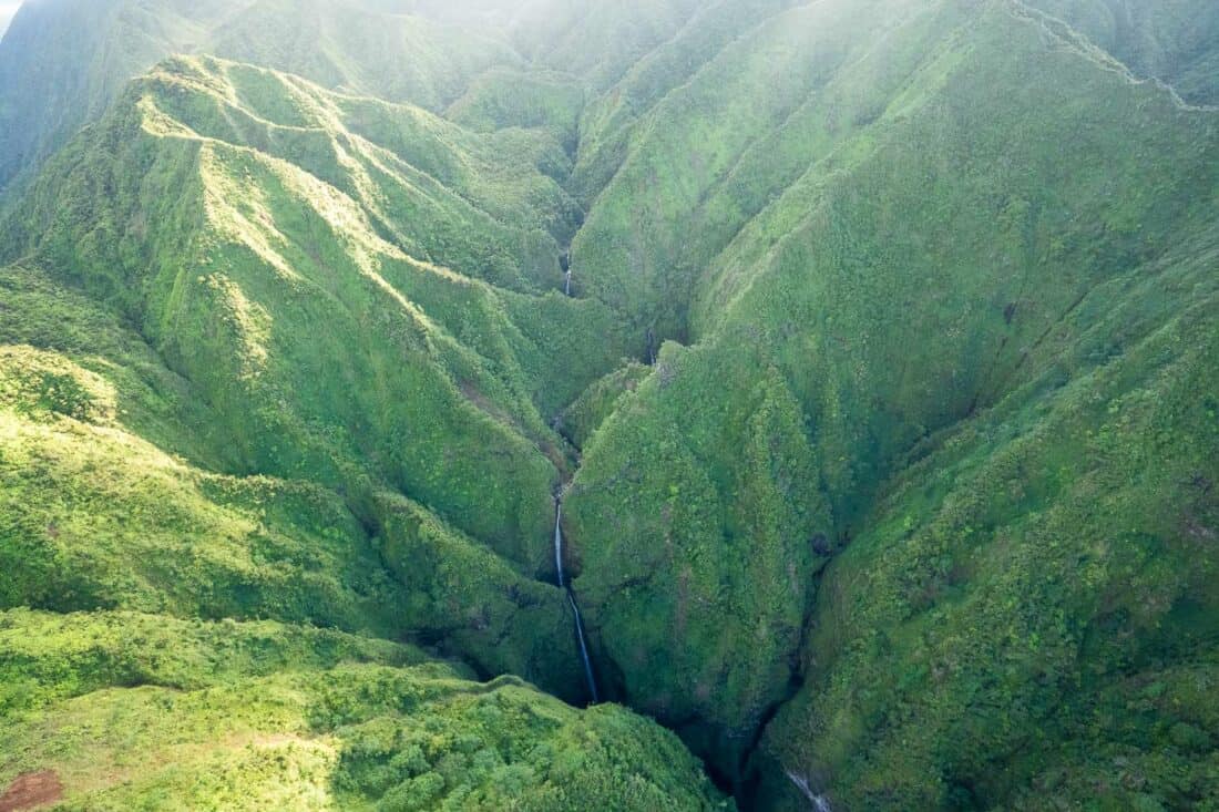 Sacred Falls waterfall on Oahu on a helicopter tour