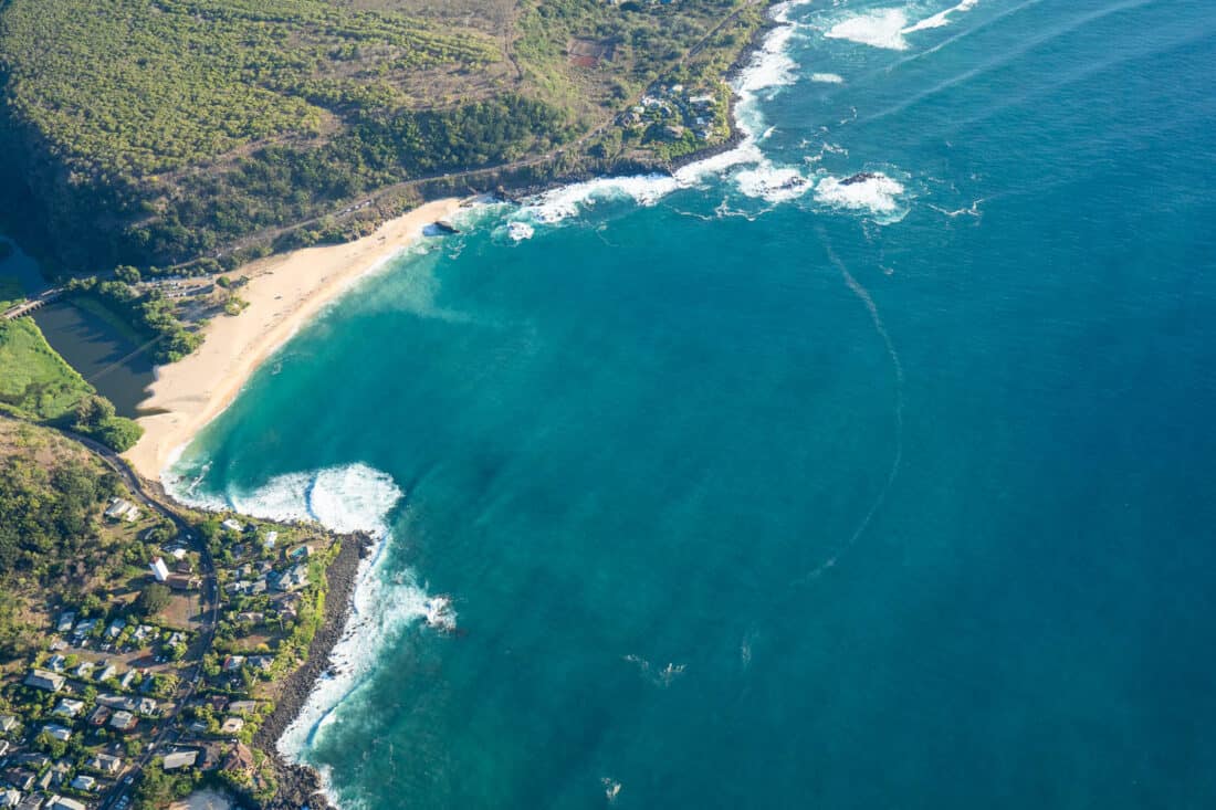 Waimea Bay on North Shore of Oahu from above