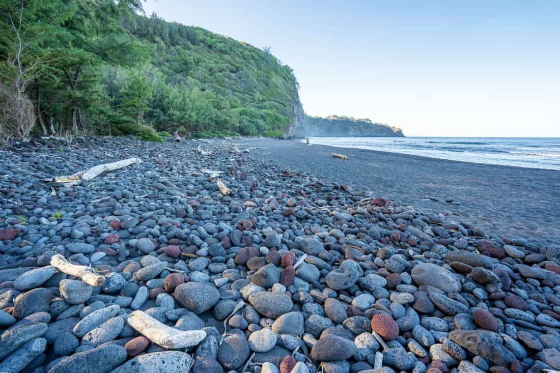 Polulu Valley black sand beach on the Big Island