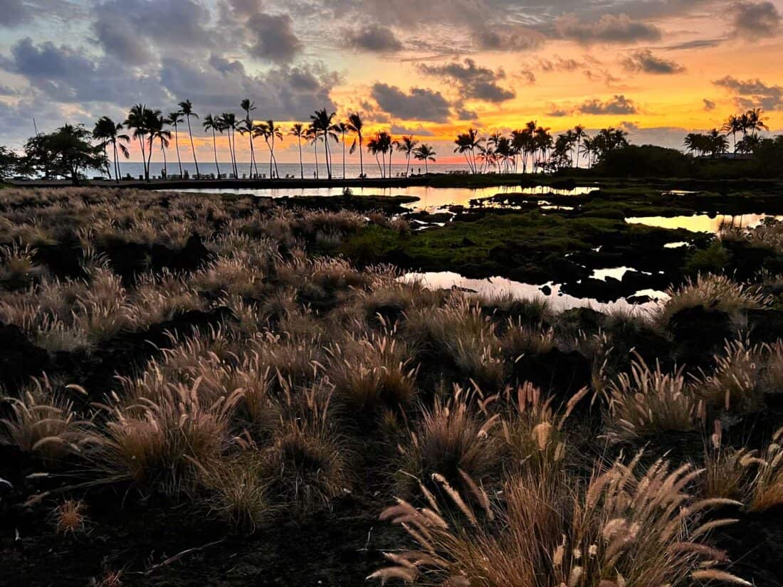 Anaeho’omalu Bay sunset in Big Island Hawaii, USA