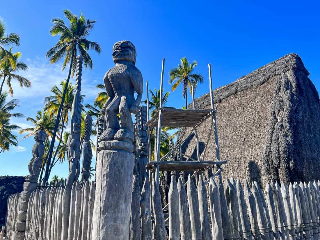 Hale o Keawe Temple at Puʻuhonua o Hōnaunau National Historical Park on Hawaii's Big Island, USA