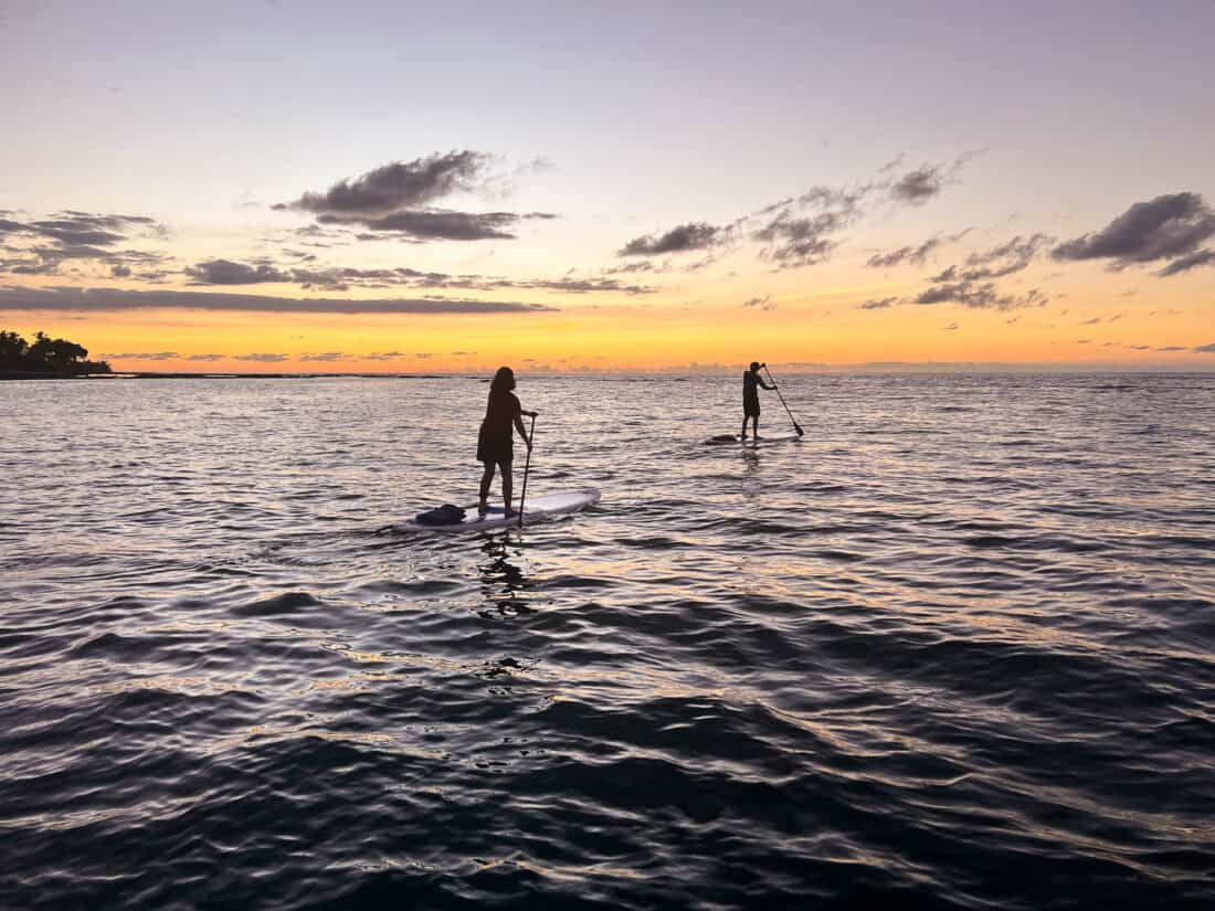 Sunset stand up paddle boarding with LightSUP Hawaii is one of the most fun things to do in Big Island Hawaii, USA