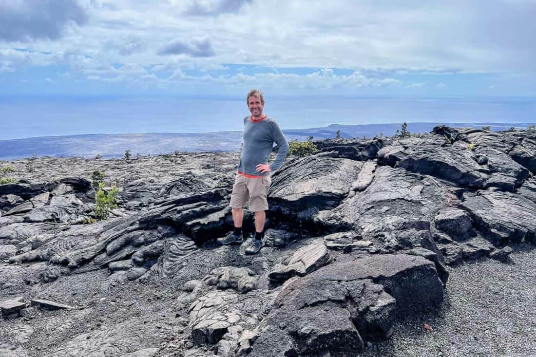 Lava flow and ocean views on the Chain of Craters Rd in Hawaii Volcanoes National Park, Big Island, Hawaii, USA