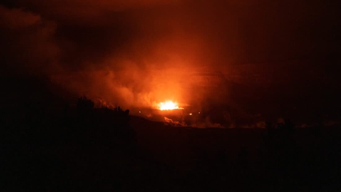 Eruption at Kilauea volcano in Volcanoes National Park, Big Island, USA