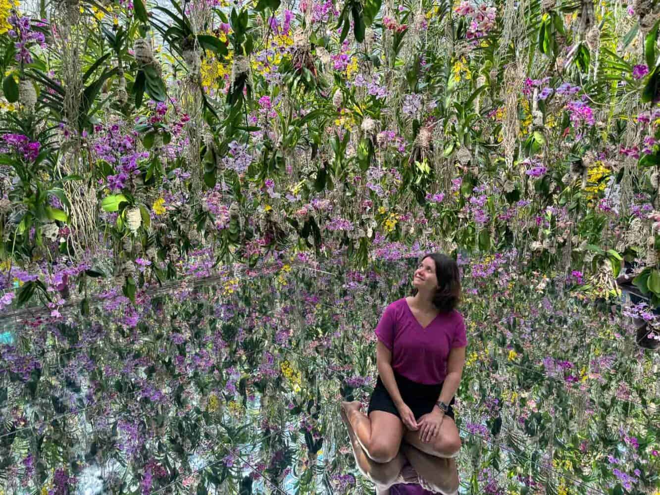Erin in the orchid garden at TeamLab Planets, one of the most unique things to do in Tokyo
