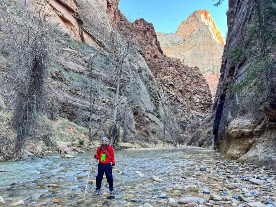 Simon wearing a full dry suit at The Narrows, Zion National Park, Utah, USA