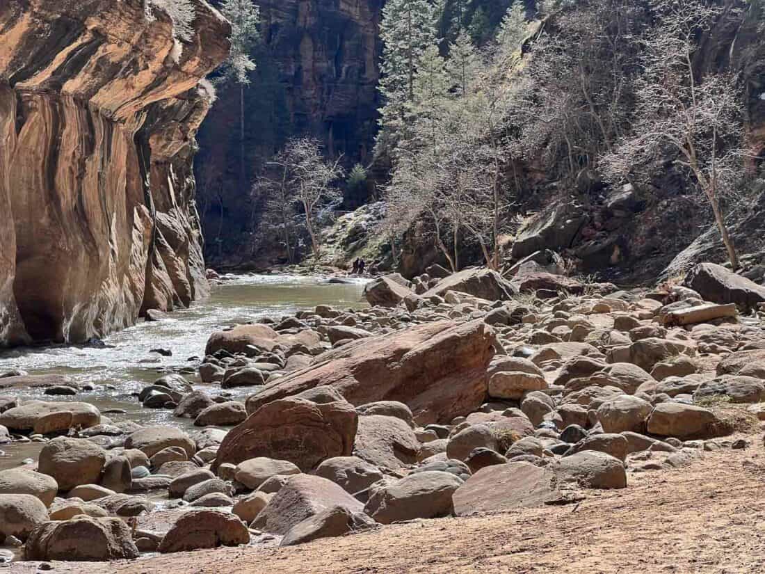 Beach, The Narrows, Zion National Park, Utah, US